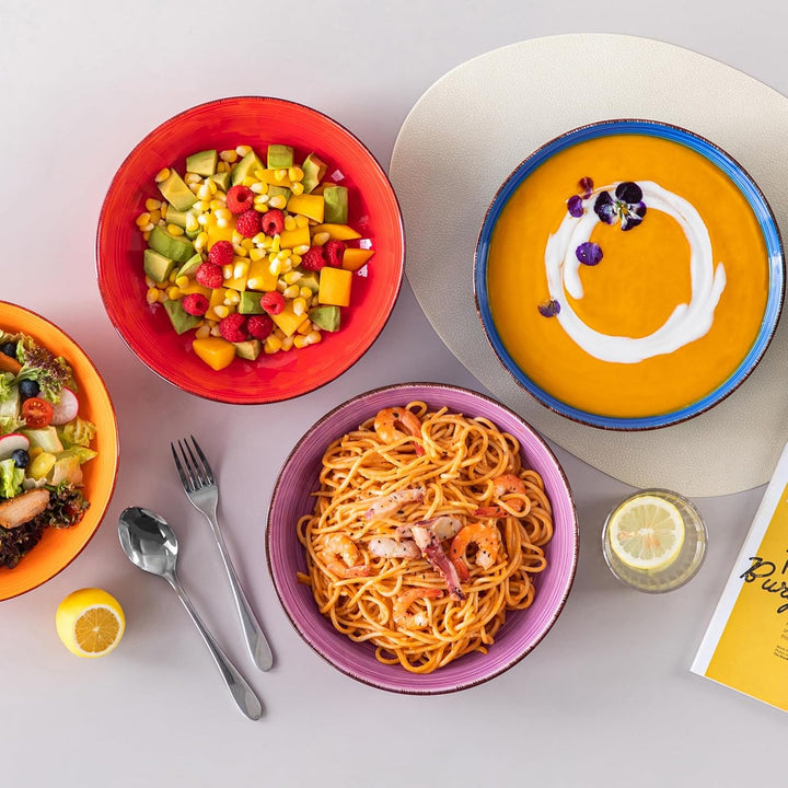 vancasso Suppenschalen Steingut, Bonita Suppenteller 6er Set 1500ml, Pastateller, Spaghetti Tieftell