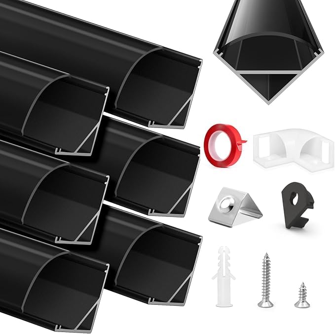 HOMMAND 6 x 1m/3,3ft LED Kanal V-Form, LED Streifen Kanal und Diffusor mit Eckverbinder, Klebstoff,