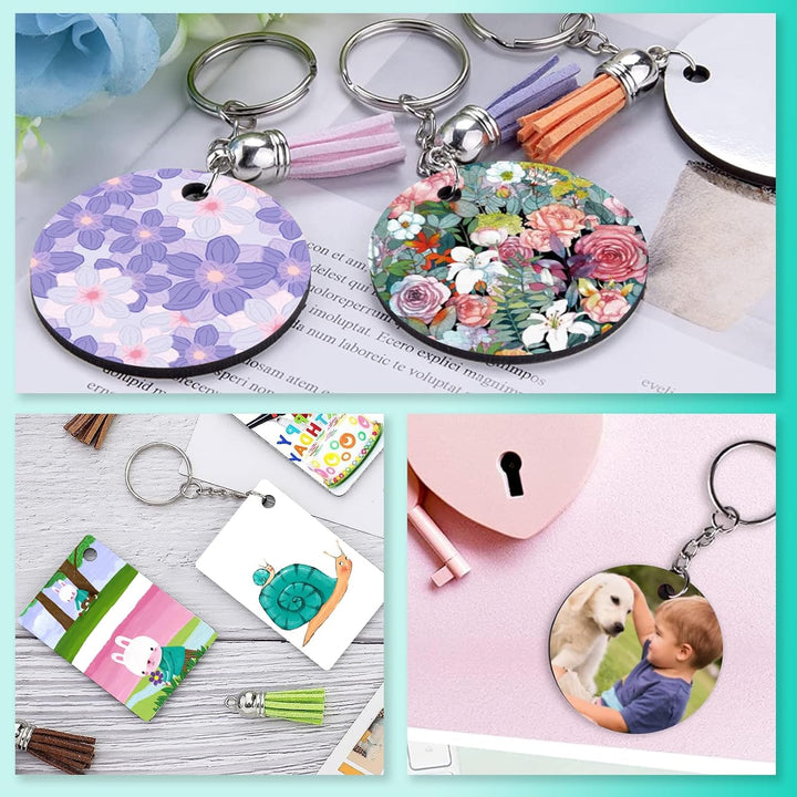 120 Stück Sublimation Schlüsselanhänger Rohlinge Set mit Wärmeübertragungs MDF Blanko 3 Formen, Quas