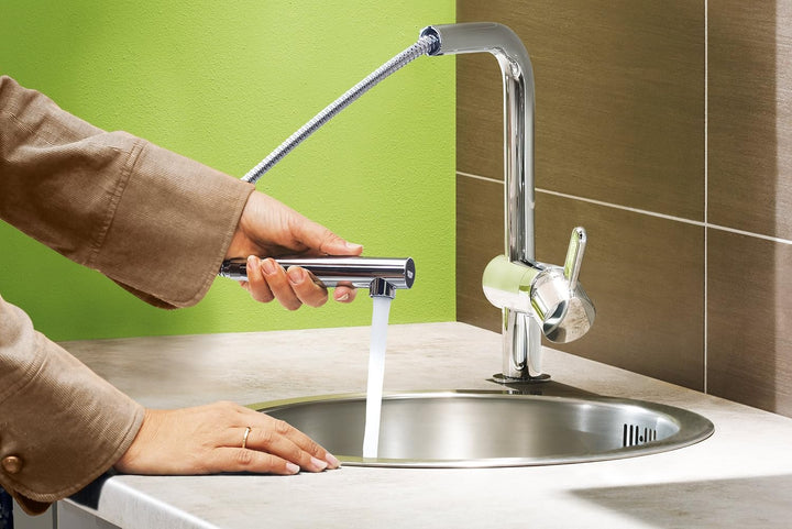 GROHE Flair - Einhand- Spültischarmatur (mit herausziehbarem Mousseurauslauf, L-Auslauf), chrom, 324