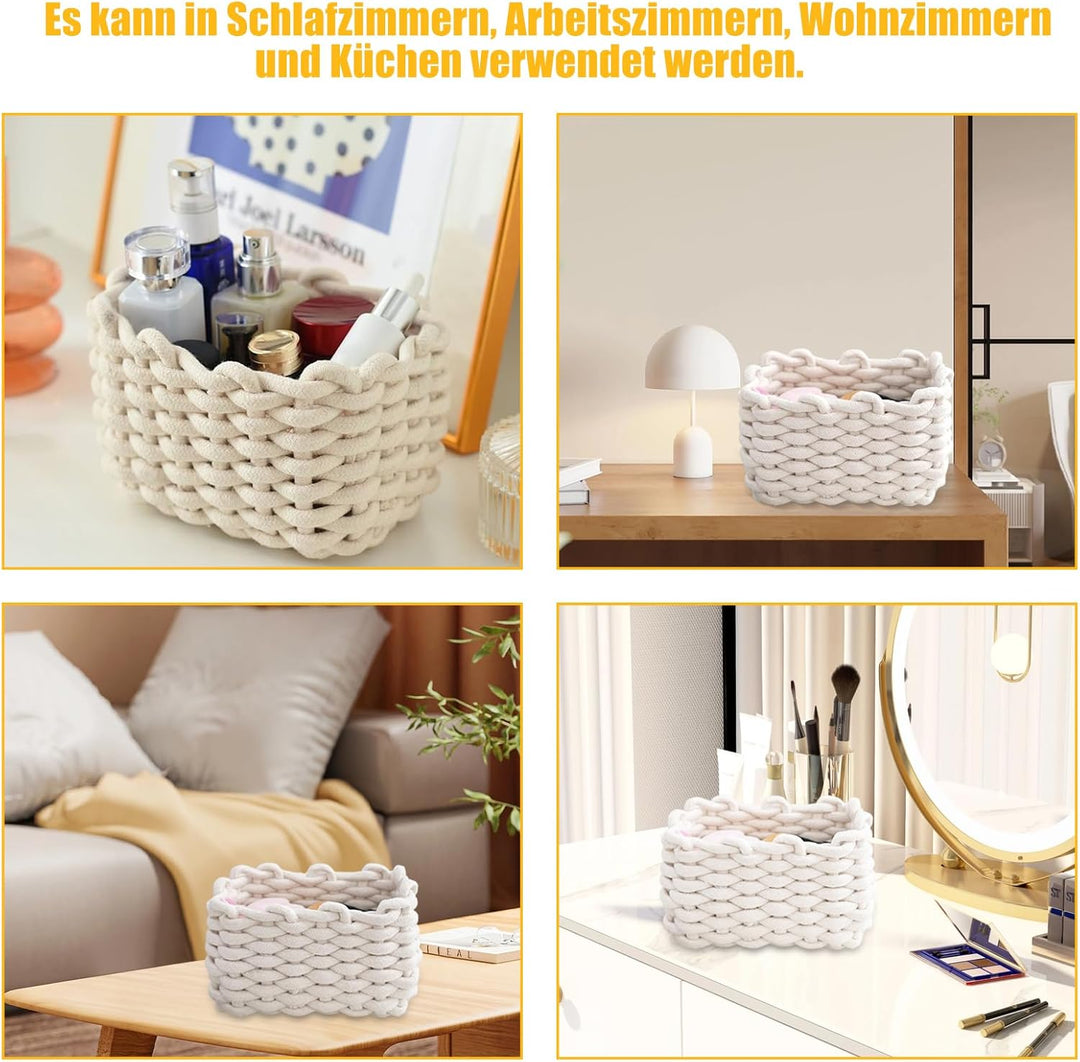 Aufbewahrungskorb Geflochten, 2 Stück Häkelkorb, 19 x 15 x 12 cm Aufbewahrungskorb Kinder, Waschbar