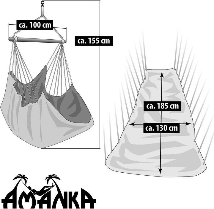AMANKA XXL Hängesessel 185x130-150 kg belastbar - Hängesitz für 2 Personen - Outdoor Indoor - Hänges