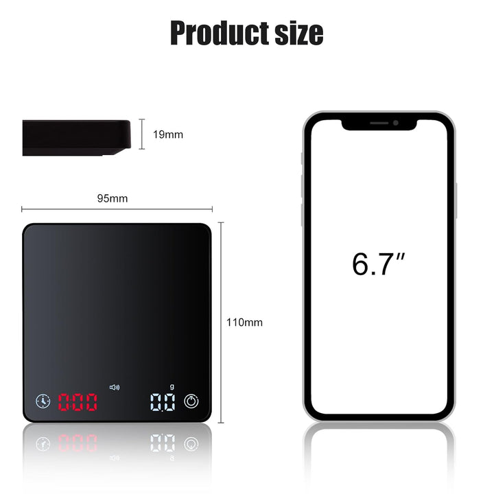 Mini Kaffeewaage mit Timer, Hochpräzise 2kg/0.1g Digitale Küchenwaage für Espresso & Kaffeezubereitu