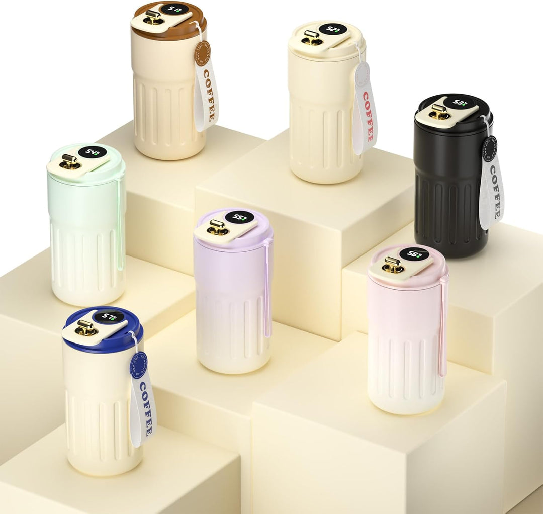 Homealexa Kaffeebecher Digitalanzeige Thermosflaschen 410ml 316 Edelstahl Travel Mug Isolierter Vaku