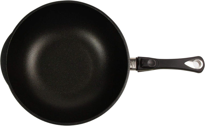 AMT Gastroguss Wok 32 cm Ø, 10 cm hoch, Wokpfanne, nicht induktionsgeeignet, abnehmbarer Stiel, Lota