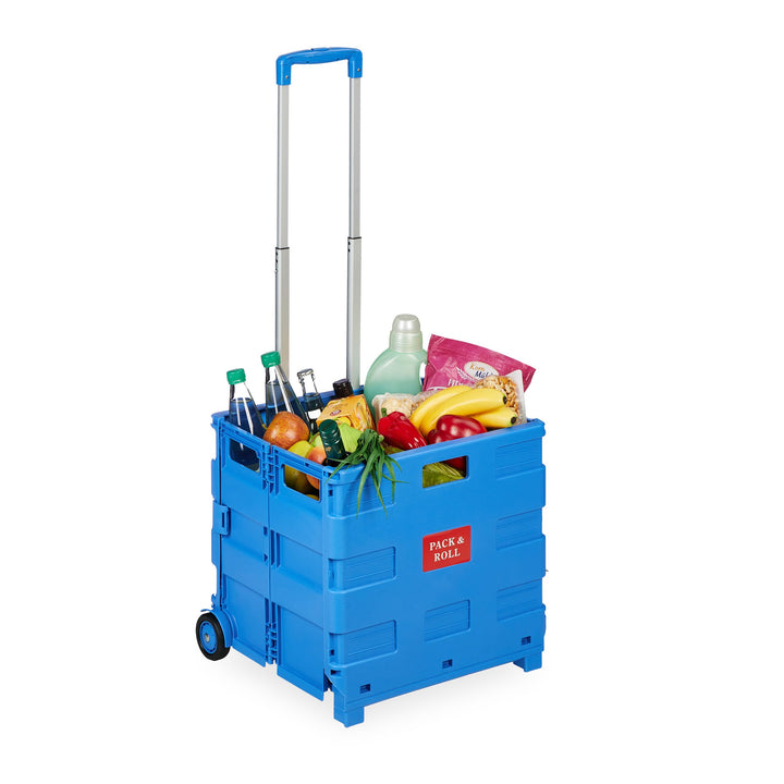 Relaxdays Einkaufstrolley, Klapptrolley mit Rollen & Teleskopgriff, bis 35 kg, Faltbare Einkaufshilf