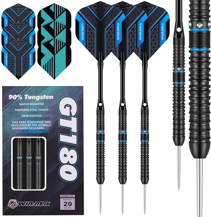 WIN.MAX Dartpfeile mit Metallspitze 90% Tungsten 3 Stück 90% Wolfram Stahl Darts 18-28 Gramm Dart pr