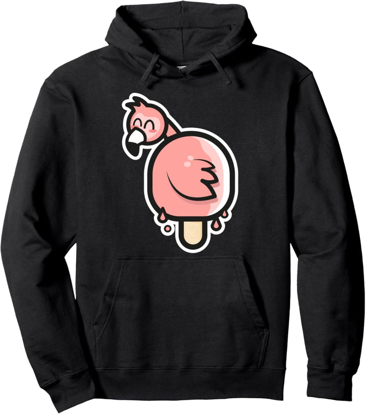 Niedliches Kawaii Style Pink Flamingo Eis am Stiel Pullover Hoodie