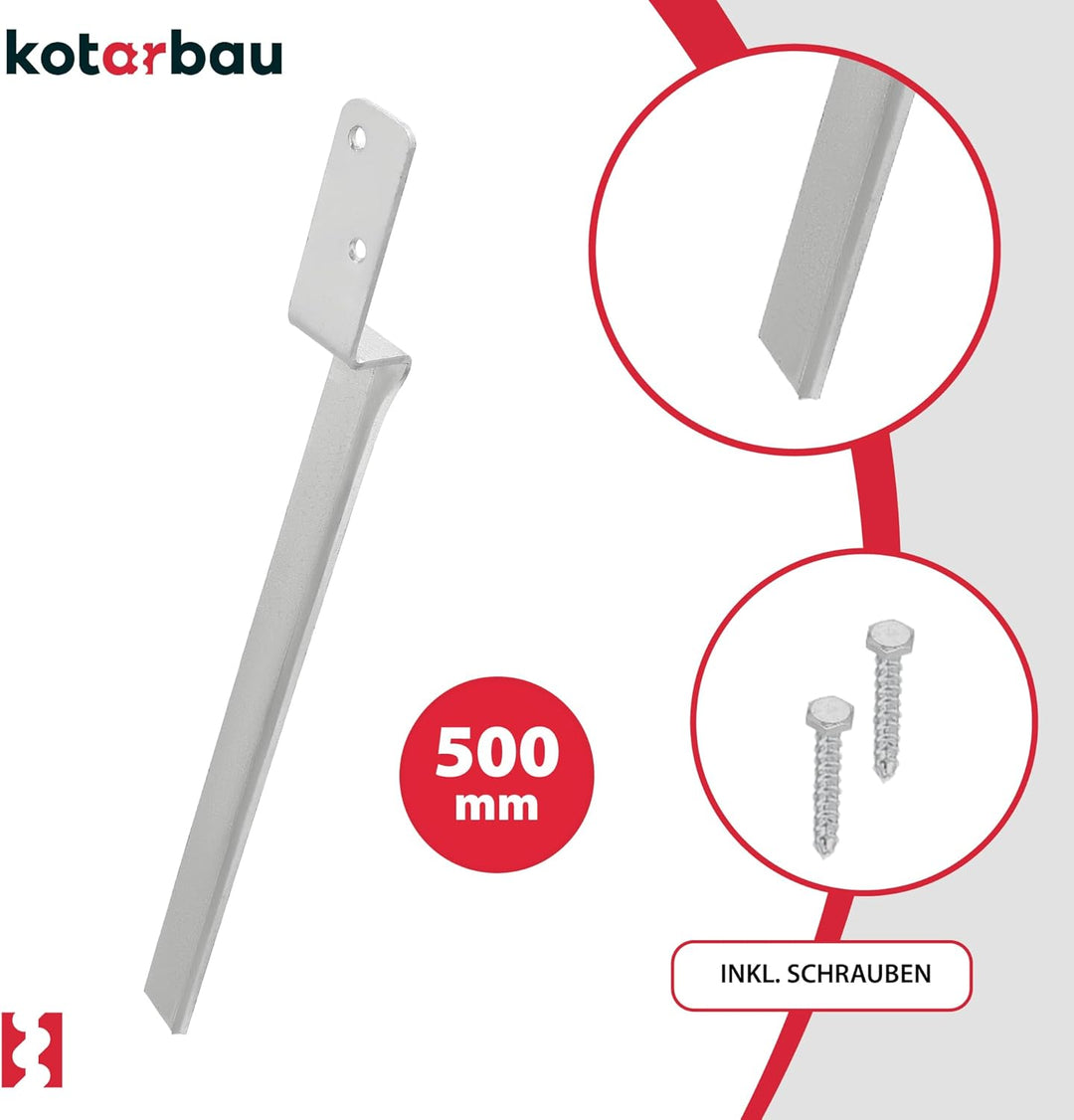 KOTARBAU® 4er Set Erdanker - Pfostenträger - 50 cm - Bodenanker - L-Form - Einschlaghülse - für Scha