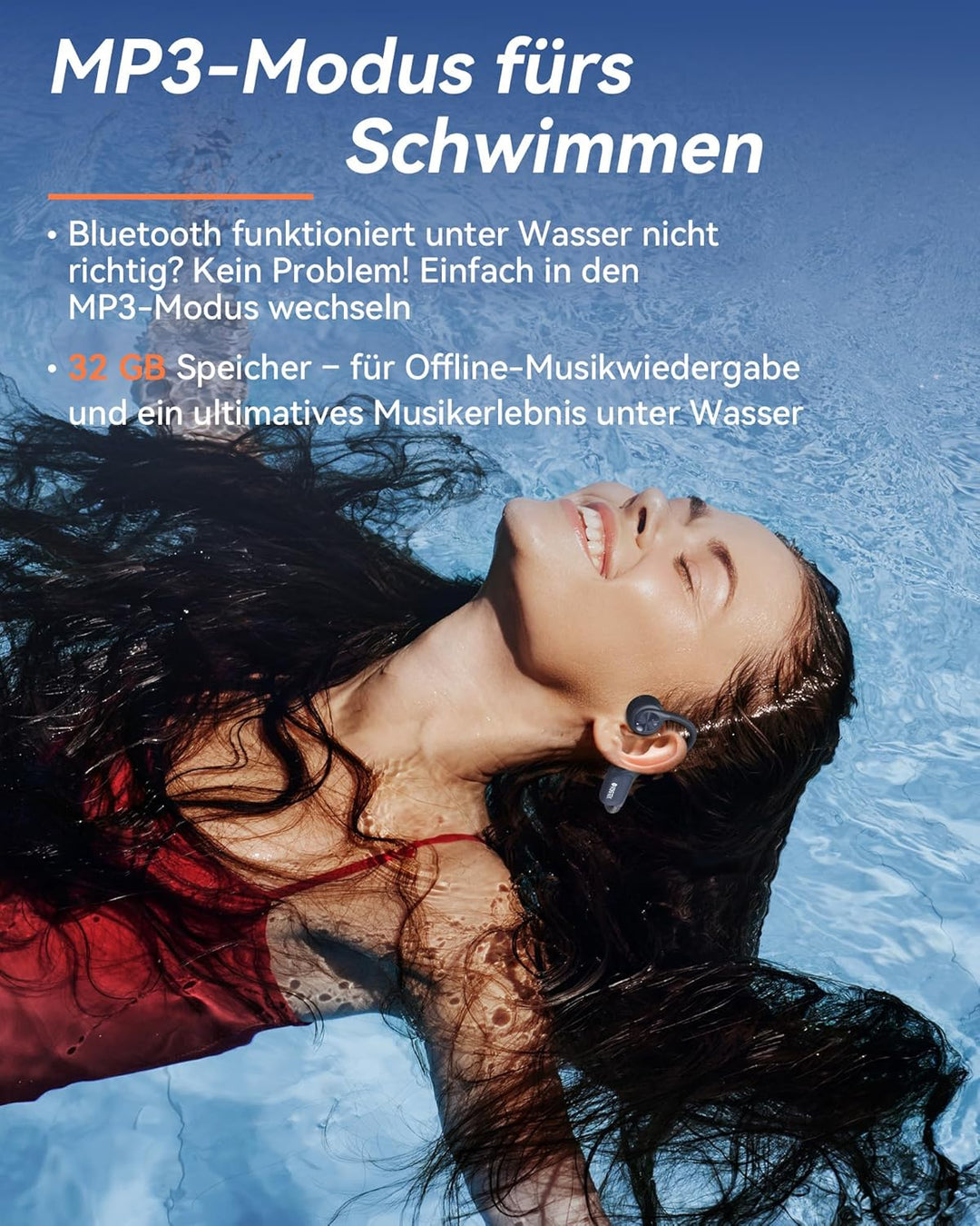 Voistek Knochenschall Bluetooth 6.0 Kopfhörer, IP68 wasserdicht, mit MP3-Player 32GB Speicher, Unter