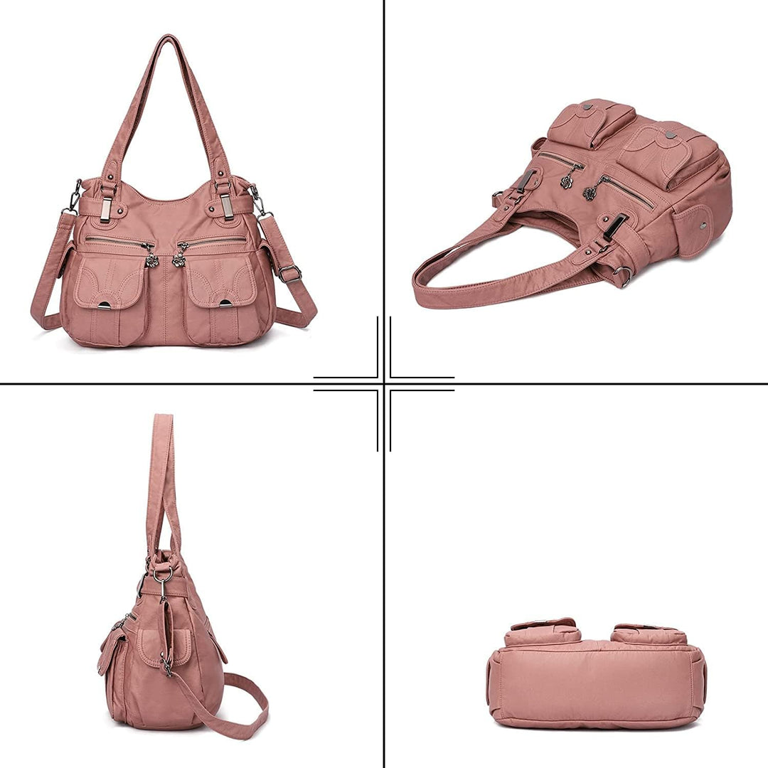 FANDARE Gross Schultertasche Damen Umhängetasche Frauen Vintage Schulranzen Wasserdicht PU Leder Wom