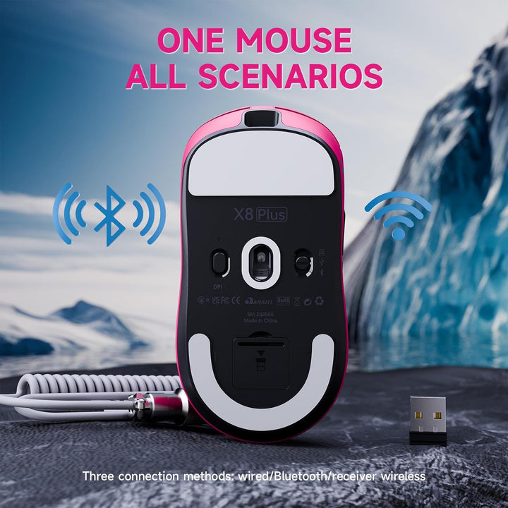 ATTACK SHARK X8 Serie Kabellose Gaming-Maus, 55–65 g Superleicht, PixArt PAW3395/3950 Sensor, BT/2.4