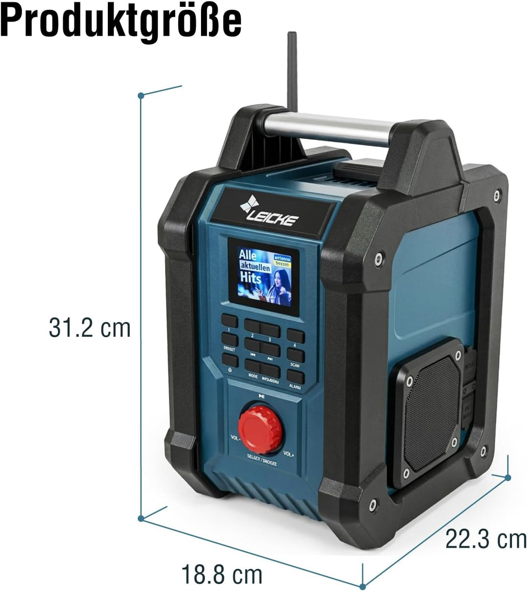 Baustellenradios - Digitales und Robustes Radio mit DAB+, FM, Bluetooth, AUX, 4000mAh Akku, 2 x 15W