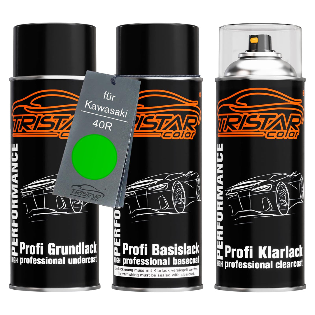 TRISTARcolor Motorradlack Spraydosen Set für Kawasaki 40R Golden Blazed Green Perl Grundlack Basisla