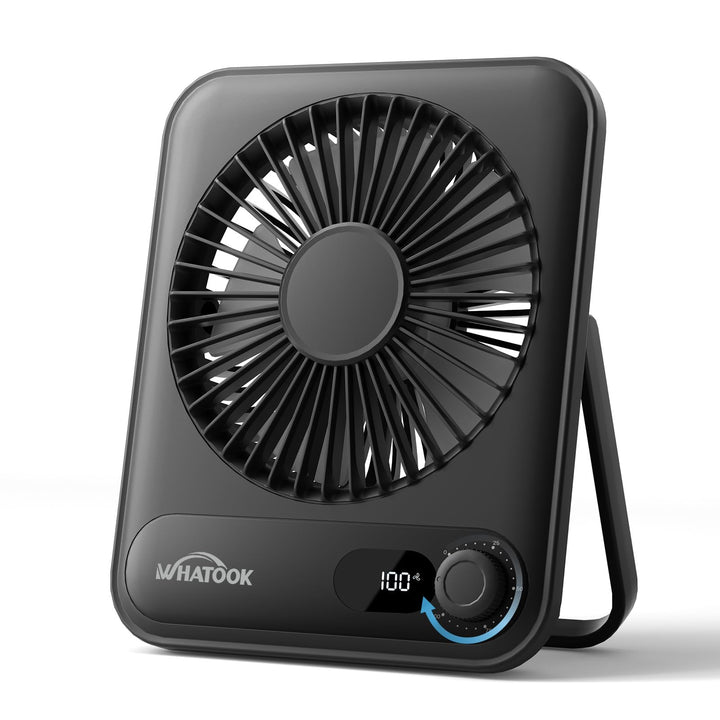 WHATOOK USB Ventilator Leiser: Stufenlos 1-100 Regler, 2000mAh Akku Tischventilator mit LED-Anzeige,