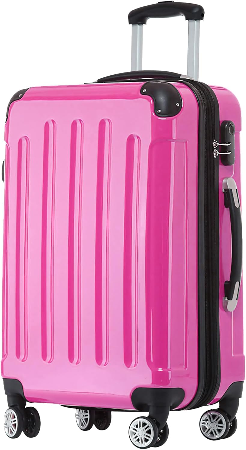 BEIBYE Hartschalen Koffer Trolley Rollkoffer Reisekoffer 4 Zwillingsrollen Polycabonat (Pink, 66cm -