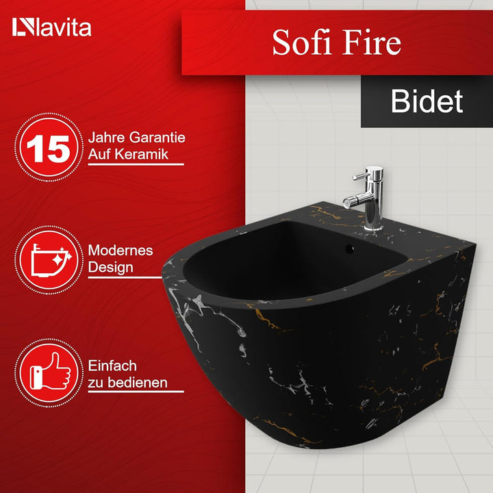 LAVITA Universal Wand-Bidet Sofi Fire mit Hahnloch und Überlaufschutz aus Keramik Sitzwaschbecken zu