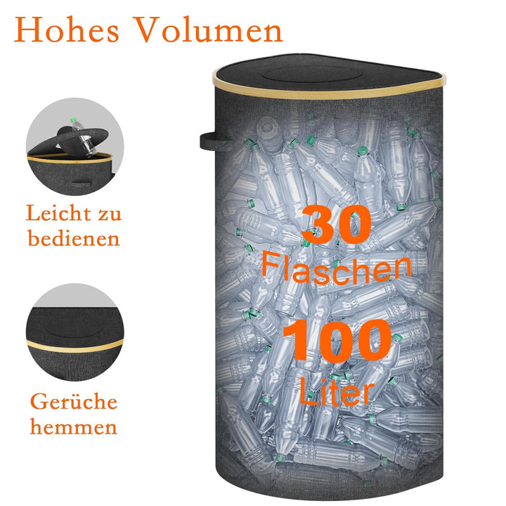 skelo Pfandflaschen Sammelbehälter mit Decke,101L Pfandflaschen Behälter, Pfandsammler Organizer and