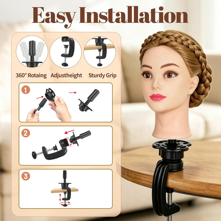 Yofuly 26 Zoll Trainingsköpfe, 80% Echthaar Kosmetik Schaufensterpuppenkopf mit Tischklemme & DIY-Ha