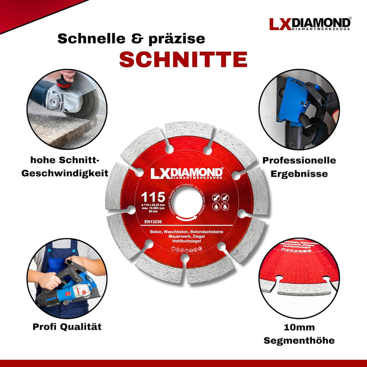 LXDIAMOND Diamant-Trennscheibe 2x 115mm x 22,23mm - für Winkelschleifer Mauernutfräse Schlitzfräse -