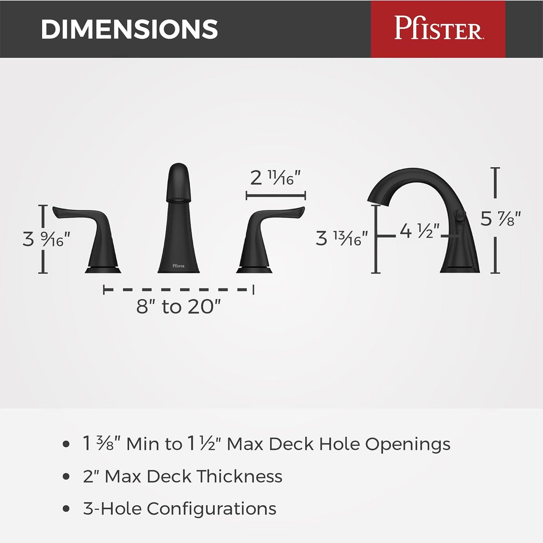 Pfister LF049MALSDB Willa Wasserhahn mit 2 Griffen, 20,3 cm, breit, in Spot Defense mattschwarz Weit
