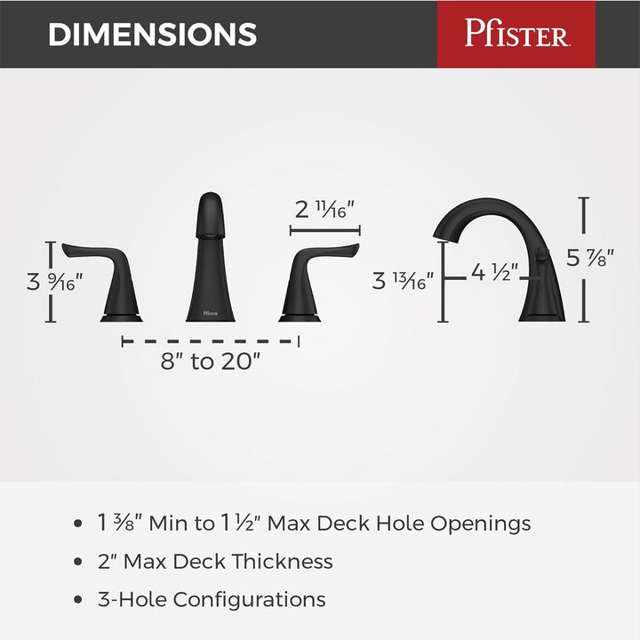 Pfister LF049MALSDB Willa Wasserhahn mit 2 Griffen, 20,3 cm, breit, in Spot Defense mattschwarz Weit
