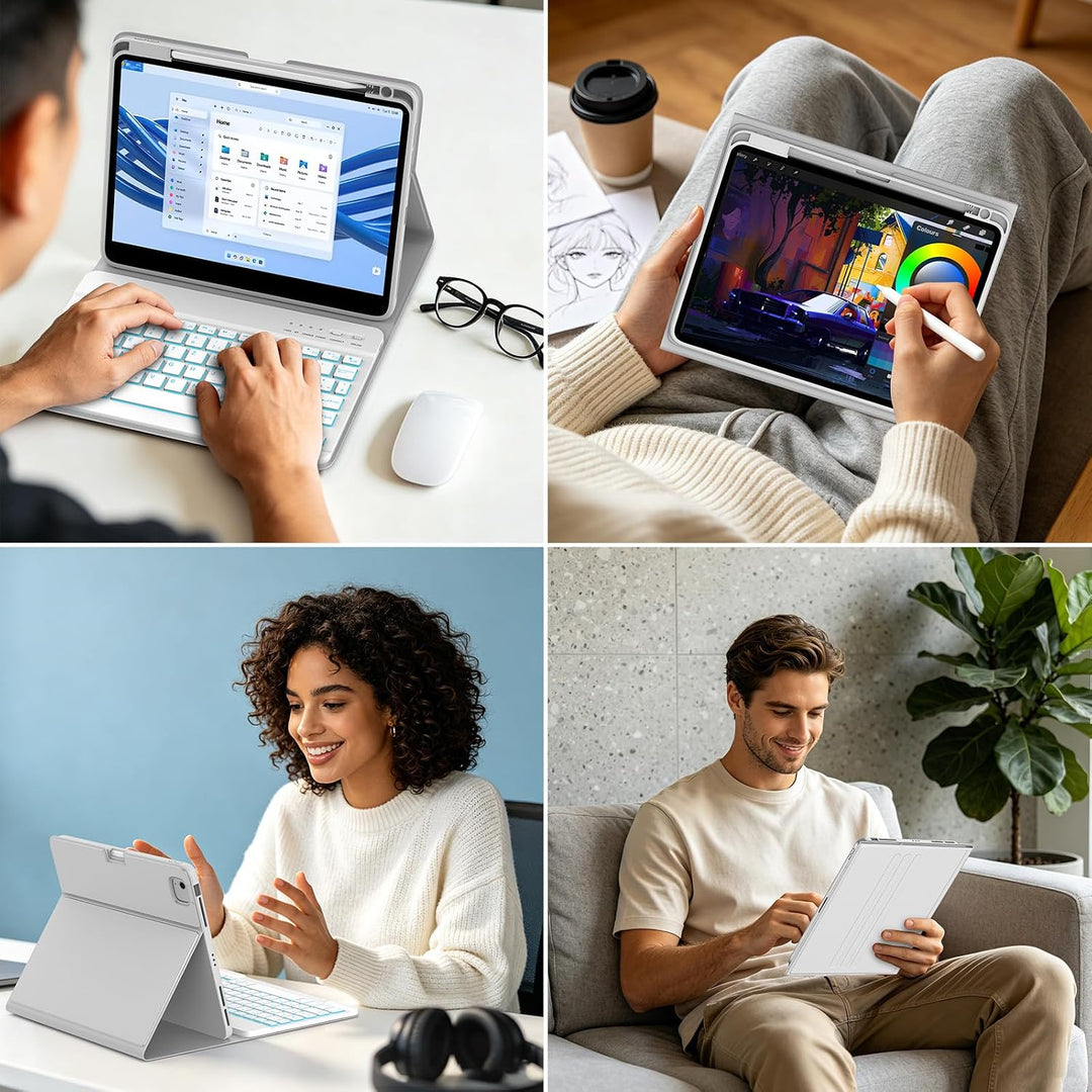 MMK Hülle mit Tastatur für iPad Air 11" M4 2026/M3 2025/M2 2024, QWERTZ Grau, Grau