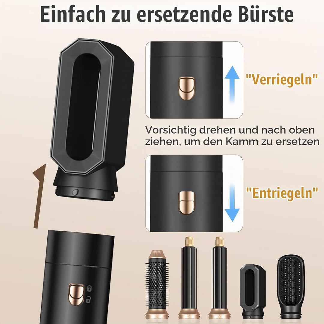 Journeyside 5-in-1 Airstyler Set 1000W, Professioneller Warmluftbürste mit Lockenstab&amp;Glätteisen, Mu