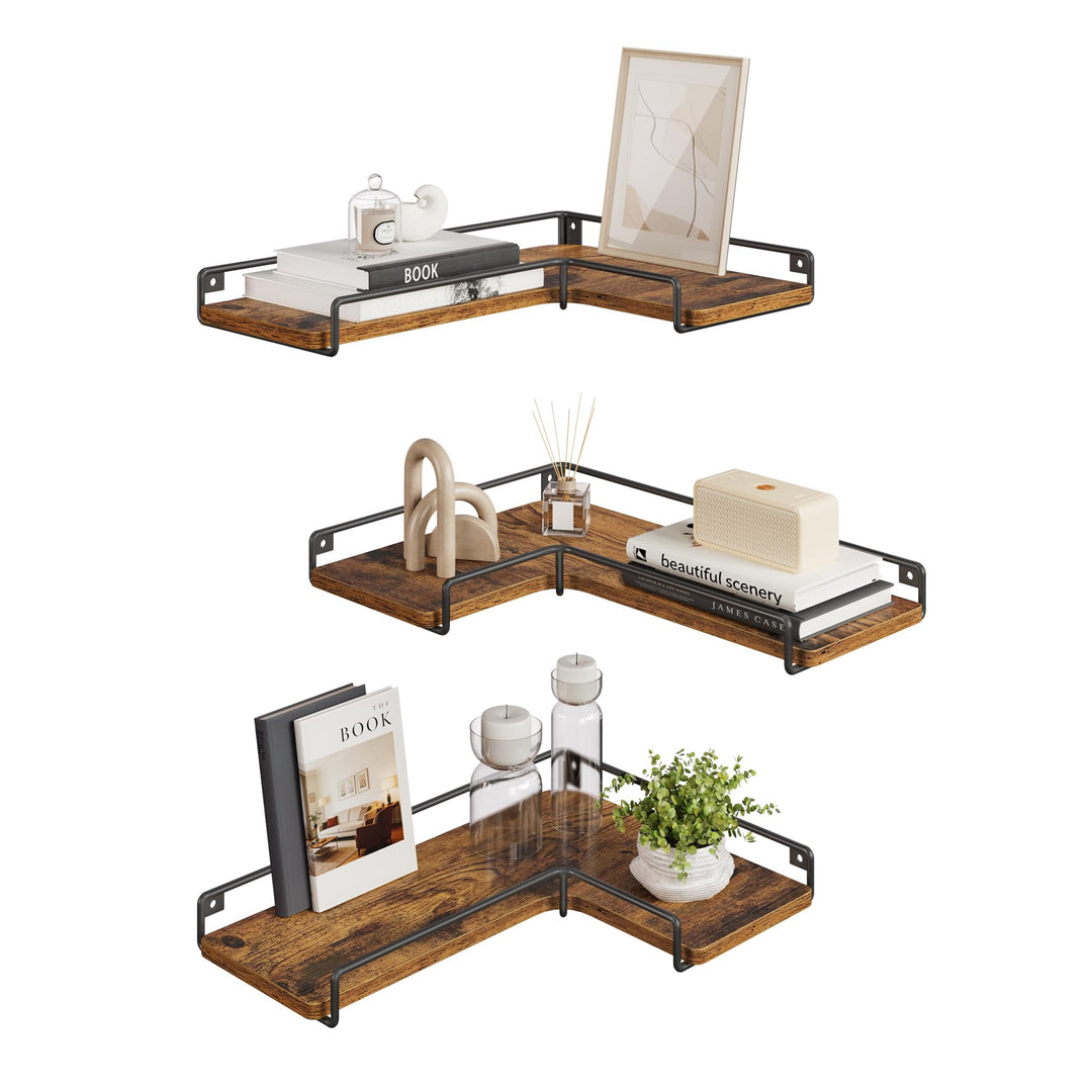 VASAGLE L-förmiges Eckregal, 3er Set, Wandregal, Industrie-Design, für Wohnzimmer, Schlafzimmer, Küc