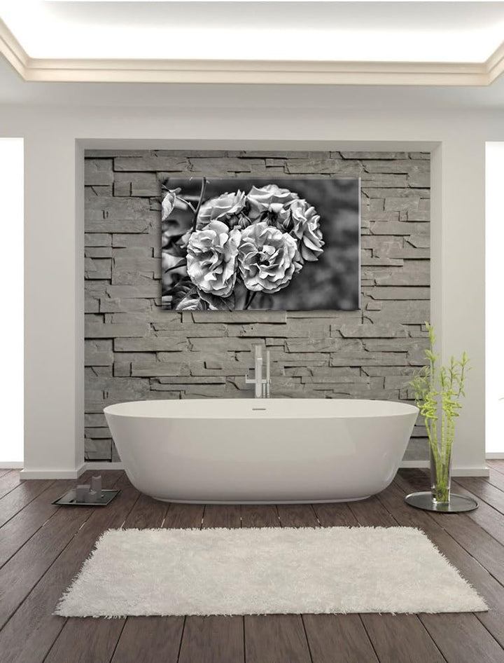 Pixxprint Weiss gelbe Rose Blumen / 100x70cm Leinwandbild bespannt auf Holzrahmen/Wandbild Kunstdruc