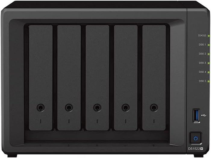 Synology DS1522+ 5-Bay DiskStation NAS AMD Ryzen R1600 8GB Ram 4xRJ-45 1GbE LAN-Port, Bundle mit 5x2