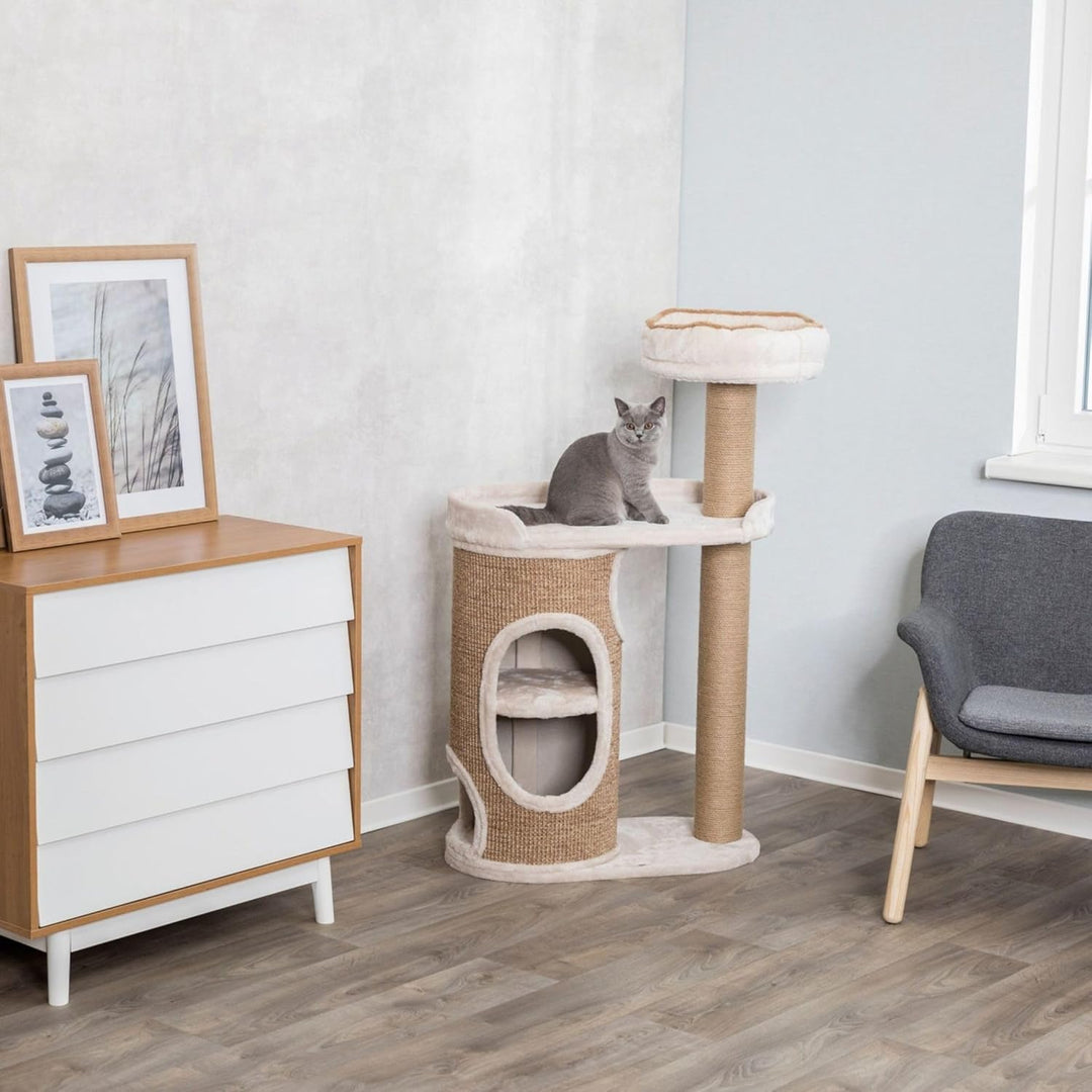 TRIXIE Kratzbaum Falco 117 cm in beige – moderner Katzenbaum mit gemütlichen Liegeflächen und einer