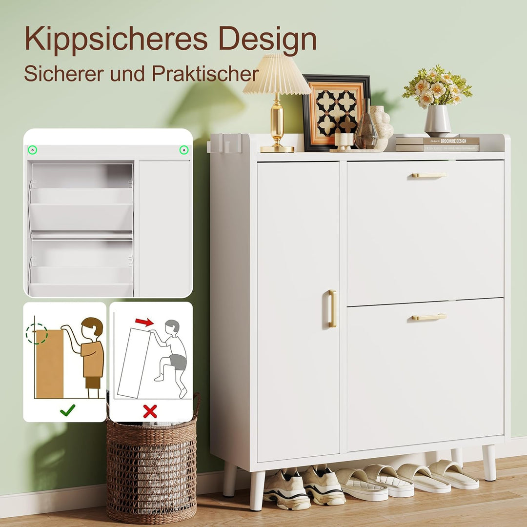 Schuhschrank mit 2 Klappen Schmal Schuhschrank mit 2 Flip-Schuhregal 1 Aufbewahrungsschrank und 2 Ha
