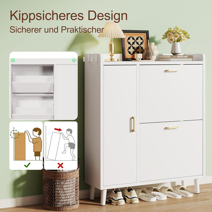 Schuhschrank mit 2 Klappen Schmal Schuhschrank mit 2 Flip-Schuhregal 1 Aufbewahrungsschrank und 2 Ha
