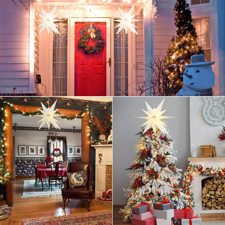 SUNBEAUTY Weihnachtsstern Beleuchtet Batterie mit Timer, 58CM Hängend Weihnachtsdeko Aussen Led Ster
