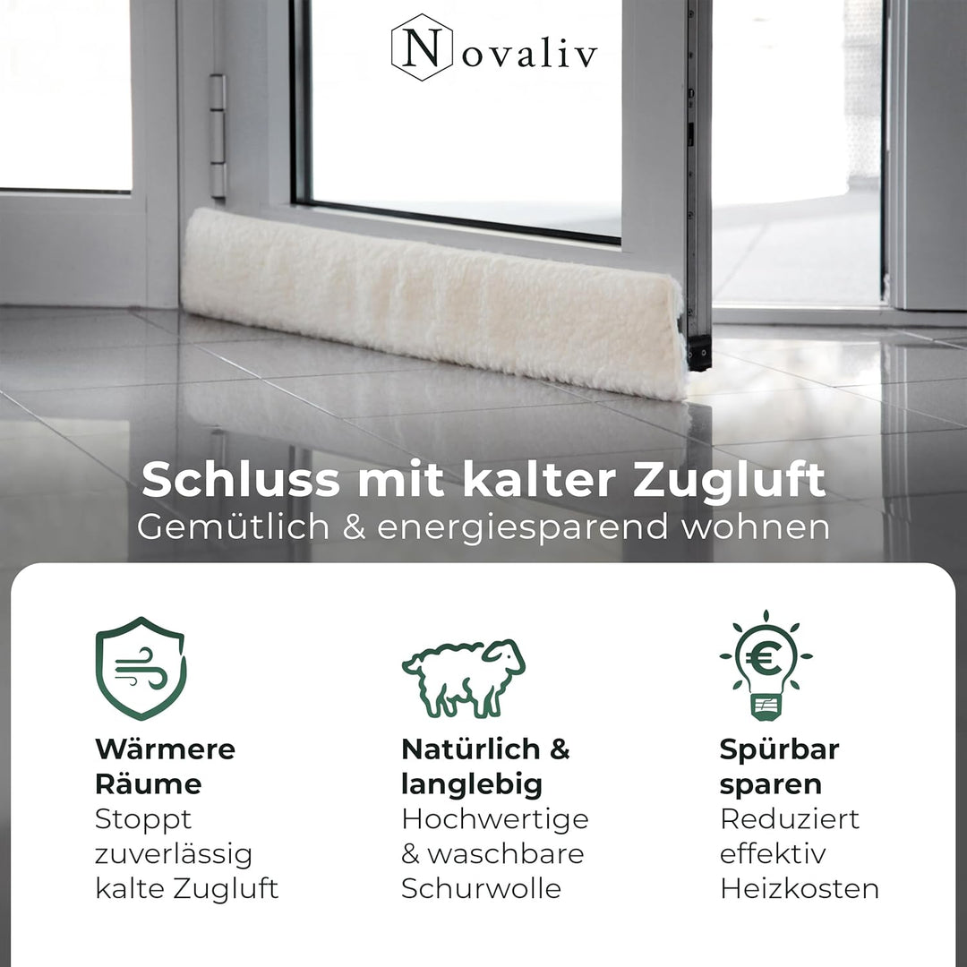 Zugluftstopper für Türen 100cm Natur Schurwolle – stoppt Zugluft & Kälte, dämpft Lärm/Staub/Licht, r