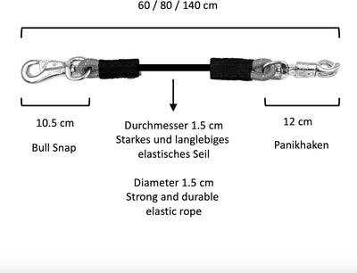 JA Horse Transport Elastik Anbinder Anbindestrick elastisch Gummianbinder Anbindekette mit Panikhake