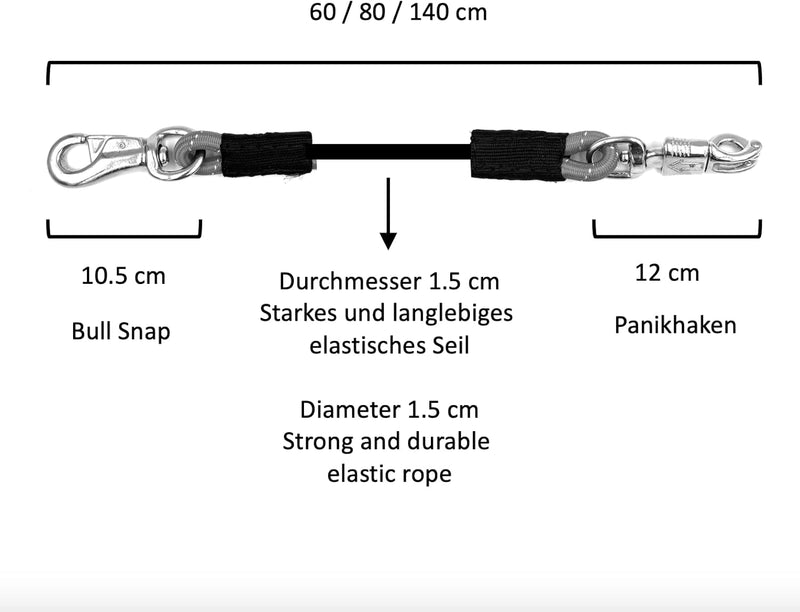 JA Horse Transport Elastik Anbinder Anbindestrick elastisch Gummianbinder Anbindekette mit Panikhake
