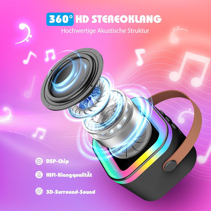 Dislocati Karaoke Maschine mit 2 Karaoke Mikrofon Bluetooth, Geschenk Spielzeug Junge 3-12 Jahre Tra