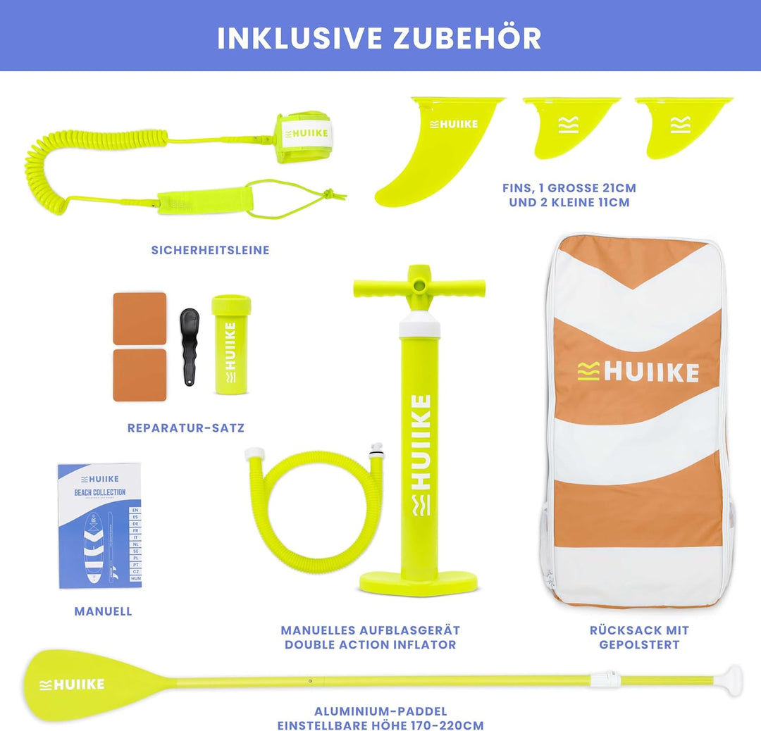 HUIIKE Stand Up Paddling Board mit Zubehör, Paddel, Finnen, Pumpe. Paddle Sup Board Aufblasbar Hohe