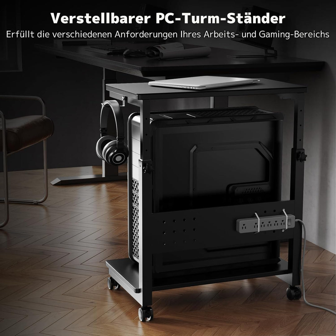 PUTORSEN Höhenverstellbarer PC Tower Ständer mit 2 Ebenen,Computer Tower Ständer mit Rollen und Maus