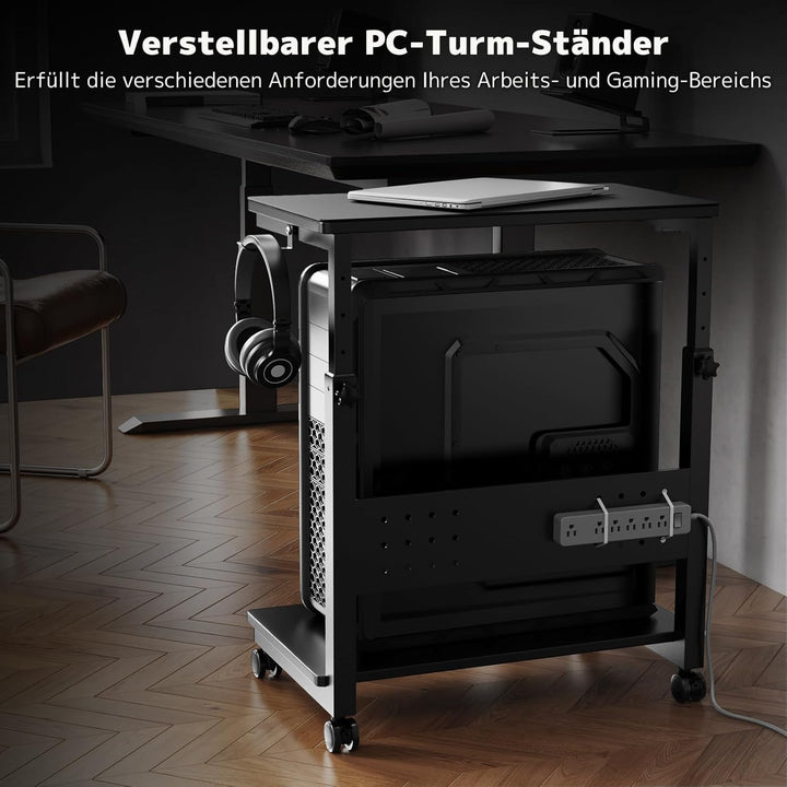 PUTORSEN Höhenverstellbarer PC Tower Ständer mit 2 Ebenen,Computer Tower Ständer mit Rollen und Maus