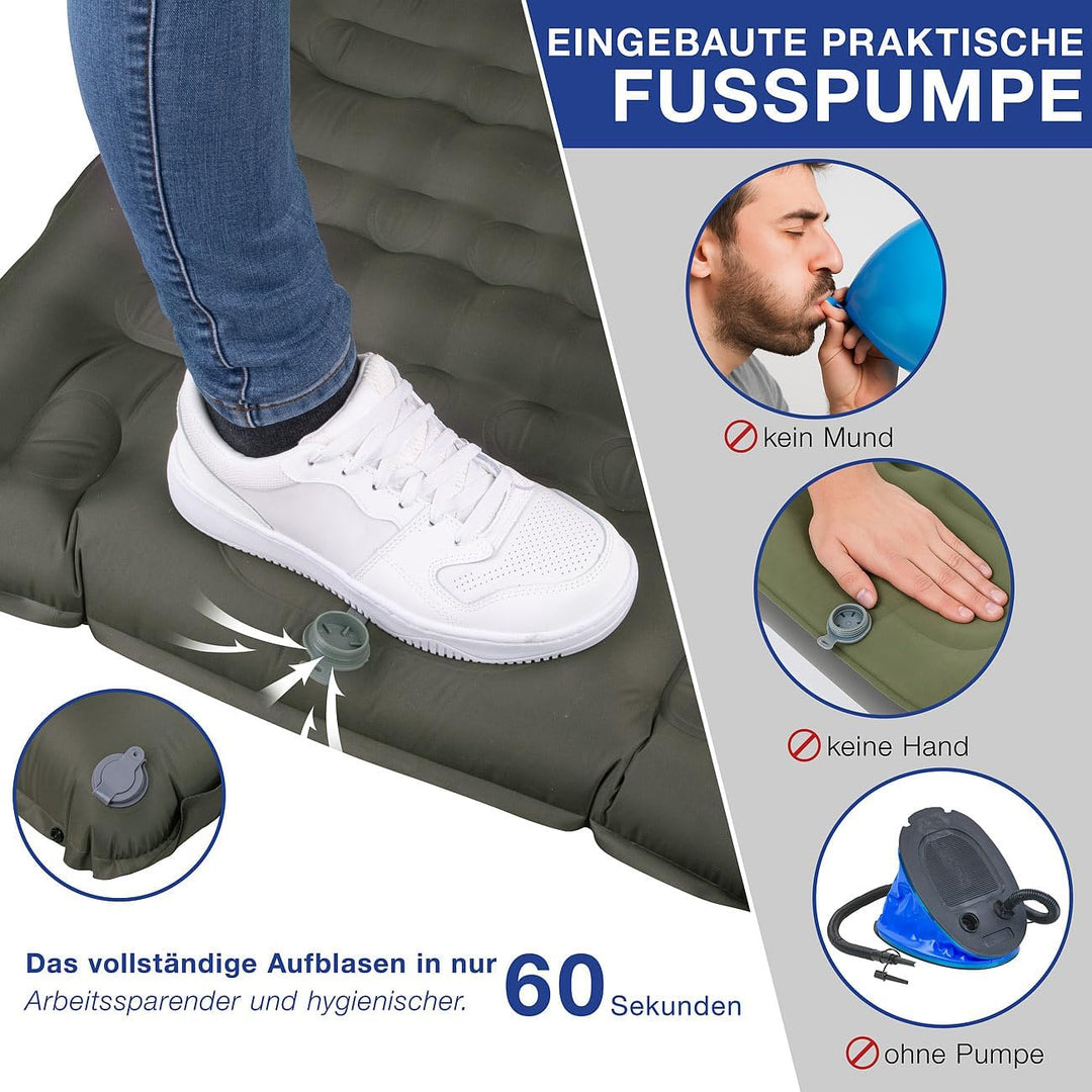 Semptec Urban Survival Technology Isomatte: Aufblasbare Luftmatte mit Fusspressepumpe, Kissen und Tr