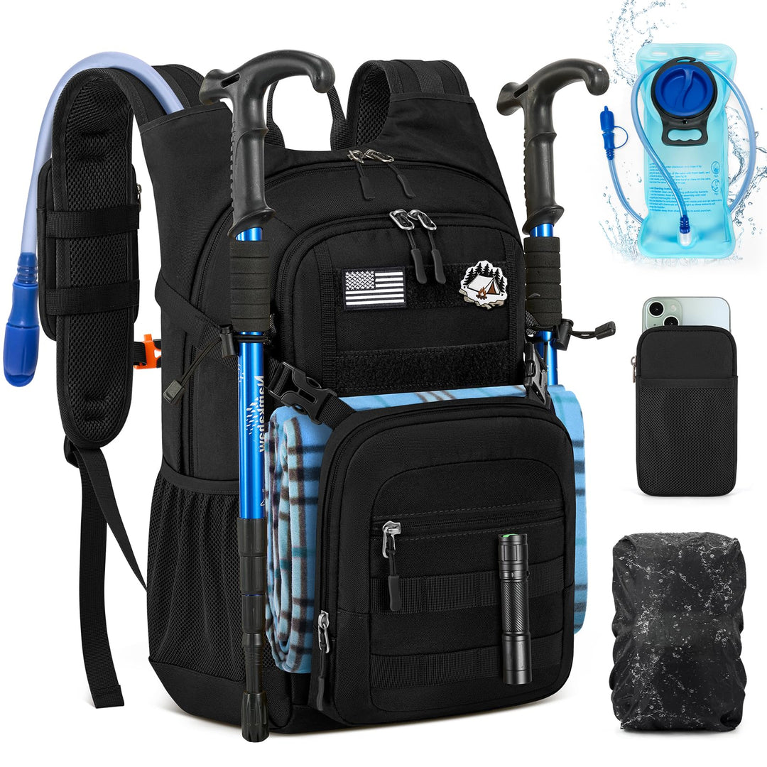 RAINSMORE Wanderrucksack 18L mit 2L Blase & Regenschutz | Leichter Trinkrucksack für Laufen, Radfahr