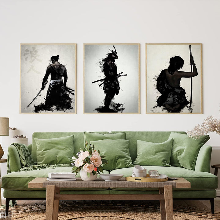 IUNTWEIE Japanische Samurai Leinwand Bilder, Japanische Bushido Poster Wandkunst, Krieger Leinwand M