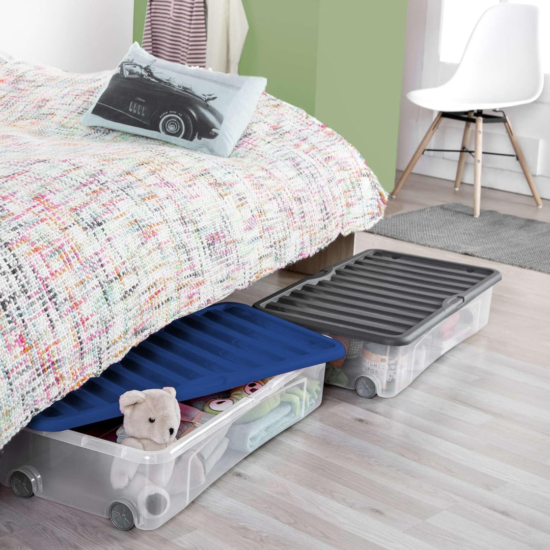 Sundis Ventili, Aufbewahrungsbox unter dem Bett mit Deckel und Rädern, 35l, transparentem Kunststoff