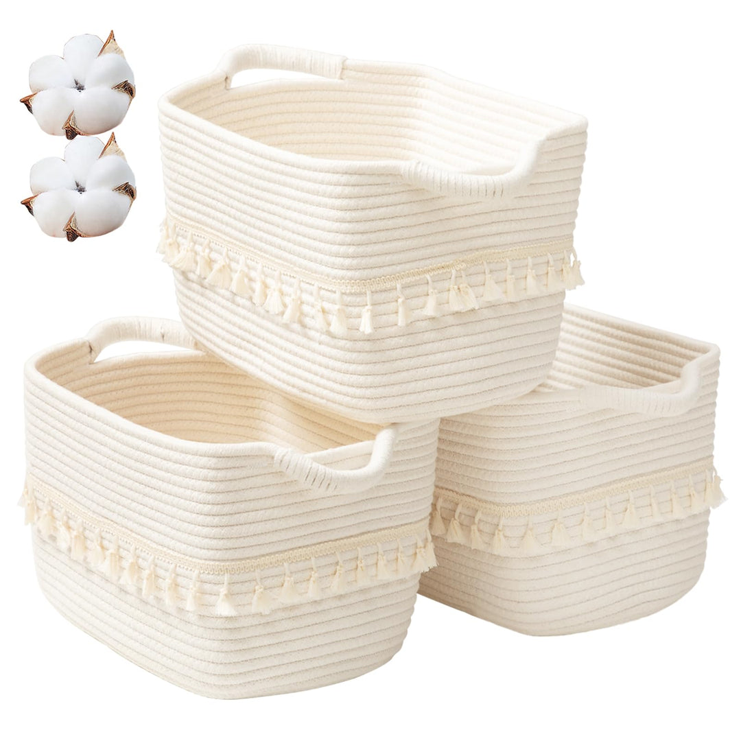 TeoKJ Aufbewahrungskorb,3er Set Regalkörbe,Aufbewahrungskorb aus Baumwolle mit Quasten,Organizer Kör