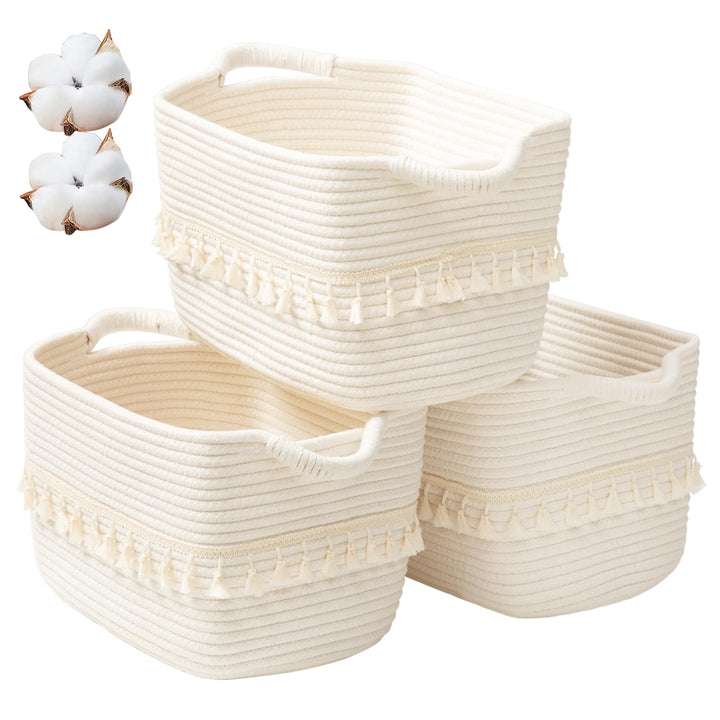 TeoKJ Aufbewahrungskorb,3er Set Regalkörbe,Aufbewahrungskorb aus Baumwolle mit Quasten,Organizer Kör