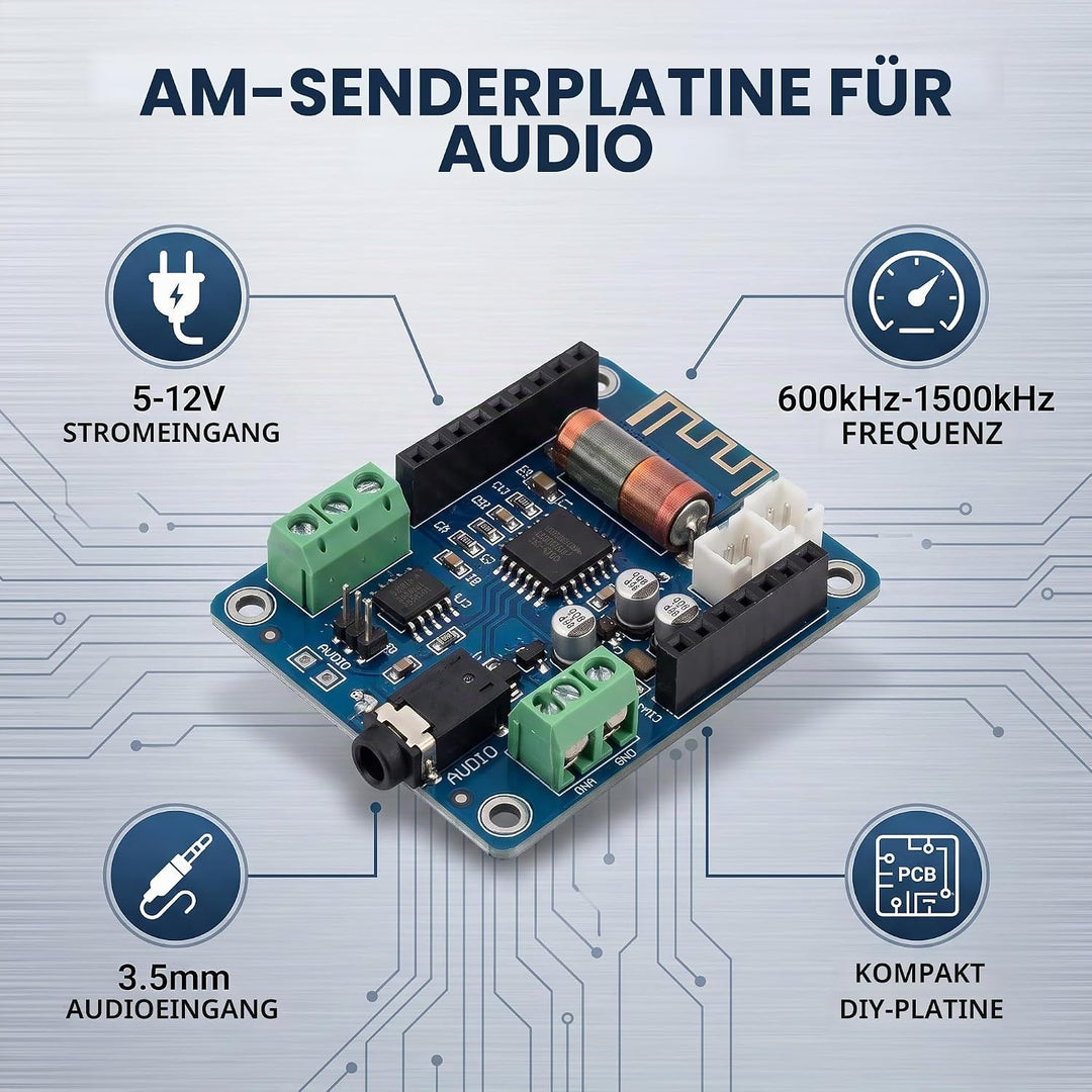 AM600 Mittelwellen Sender Platine Frequenzbereich 600 bis 1500 kHz 3.5mm Audio Buchse 5 bis 12 Volt
