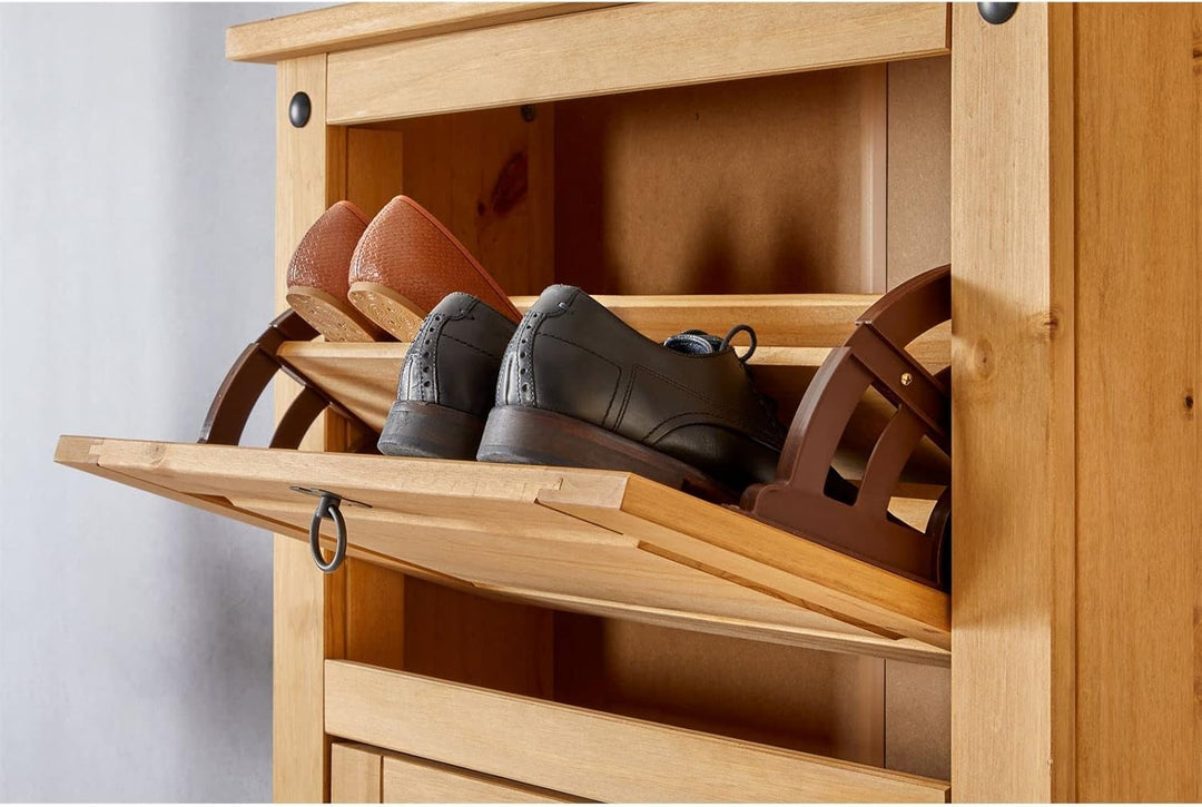 IDIMEX Schuhkipper Schuhschrank Schuhkommode Schuhregal Tequila 3 Klappen Flur Diele Kiefer massiv g